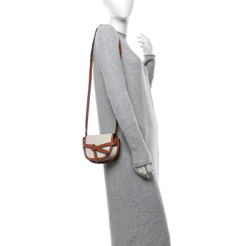 LOEWE Calfskin Canvas Anagram Mini Gate Dual Bag Ecru Tan