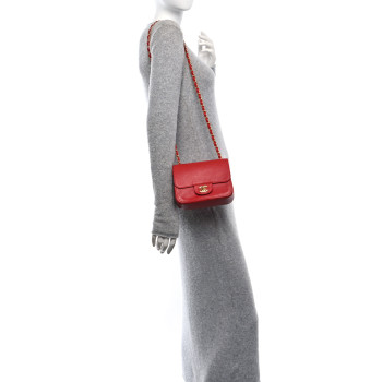 CHANEL Grained Calfskin Mini Square Classic Pure Flap Red
