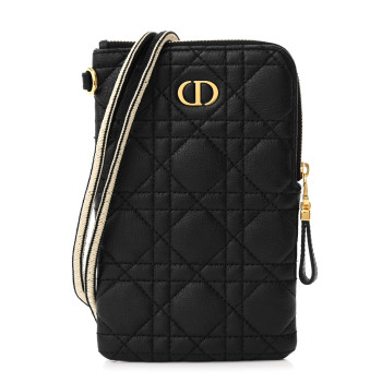 CHRISTIAN DIOR Supple Calfskin Cannage Caro Multifunctional Pouch Black