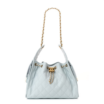 CHANEL Caviar Quilted Small Chanel 25 Handbag Light Blue