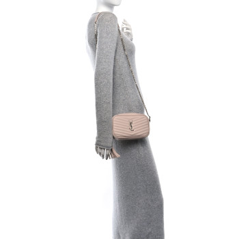 SAINT LAURENT Grain De Poudre Matelasse Monogram Mini Lou Camera Bag Marble Pink