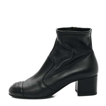 CHANEL Stretch Lambskin Cap Toe CC Short Boots 37 Black