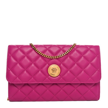VERSACE Lambskin Quilted Medusa Wallet on Chain Crossbody Orchid
