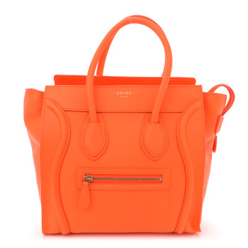 CELINE Drummed Calfskin Micro Luggage Fluo Orange