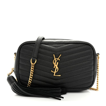 SAINT LAURENT Grain De Poudre Matelasse Monogram Mini Lou Camera Bag Black