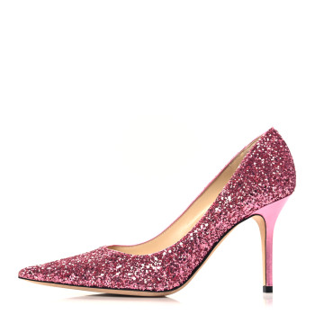 JIMMY CHOO Glitter Pointy Toe Romy 85 Pumps 38.5 Pink