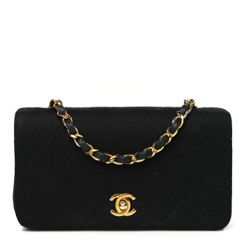 CHANEL Jersey Calfskin Quilted Mini Single Flap Bag Black