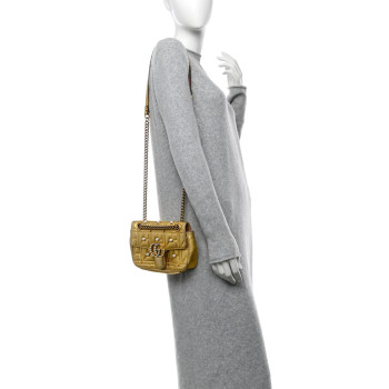 GUCCI Metallic Calfskin Matelasse Studded Mini Pearly GG Marmont Shoulder Bag Gold