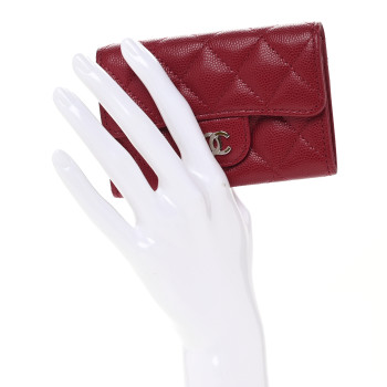 CHANEL Caviar Quilted Flap Card Holder Wallet Dark Pink