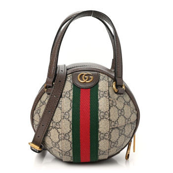 GUCCI GG Supreme Monogram Textured Dollar Calfskin Web Mini Ophidia Basketball Shaped Shoulder Bag Beige Ebony New Acero