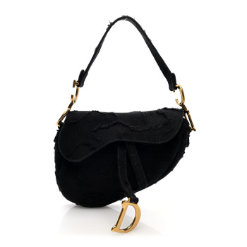 CHRISTIAN DIOR Canvas Embroidered Camouflage Saddle Bag Black
