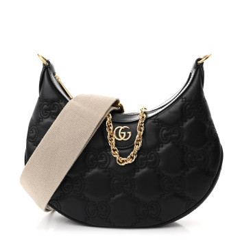 GUCCI Calfskin GG Matelasse Small Hobo Shoulder Bag Black Natural