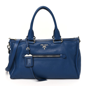 PRADA Vitello Daino Shopping Satchel Blue