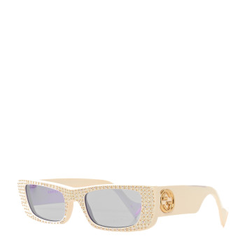GUCCI Acetate Rectangular Crystal Sunglasses GG0516S White