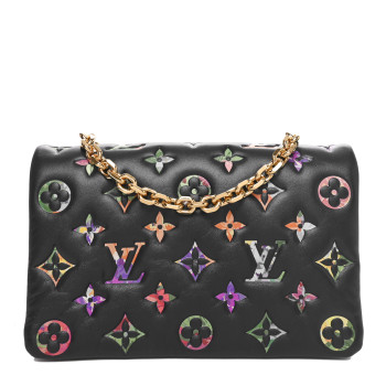 LOUIS VUITTON Lambskin Embossed Monogram LV Garden Pochette Coussin Navy