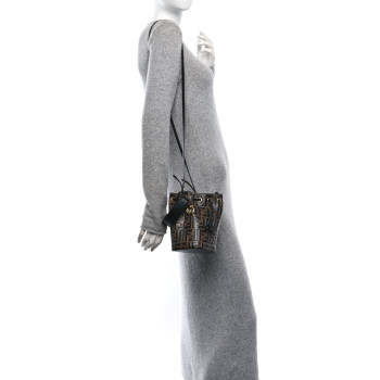 FENDI Vitello Liberty F is Fendi Bi-Color FF 1974 Embossed Mini Mon Tresor Bucket Bag Maya Black