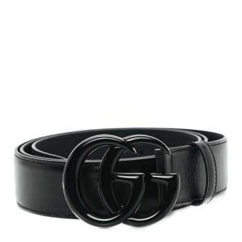 GUCCI Azalea Calfskin Enamel Monochrome Double G 40mm Belt 115 46 Black