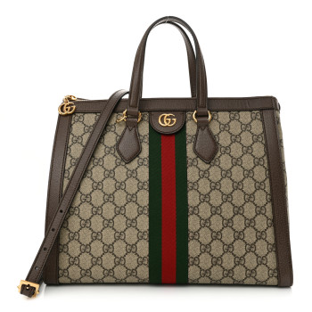 GUCCI GG Supreme Monogram Web Medium Ophidia Tote Bag Brown