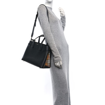 BURBERRY Grainy Calfskin House Check Medium Banner Tote Black