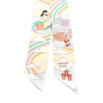 HERMES Silk Carres Volants Twilly Jaune Soufre Ciel Vert Jade