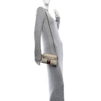 GUCCI GG Supreme Monogram Textured Dollar Calfskin Mini Ophidia Shoulder Bag Beige Mystic White Oatmeal