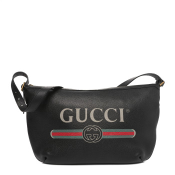 GUCCI Grained Calfskin Logo Half Moon Hobo Black