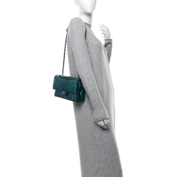 CHANEL Shaded Patent Calfskin Quilted Medium Double Flap Green Blue