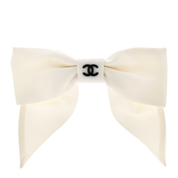 CHANEL Silk Bow CC Hair Clip White Black