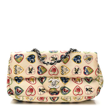 CHANEL Canvas Coco Hearts Small Flap Bag White
