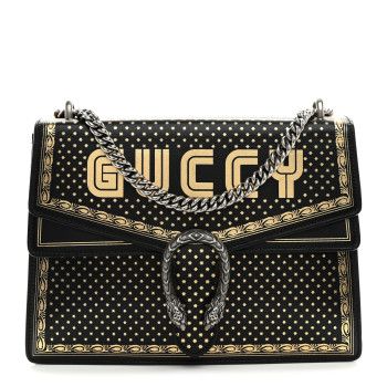 GUCCI X SEGA Calfskin GUCCY Stars Medium Dionysus Shoulder Bag Black Gold