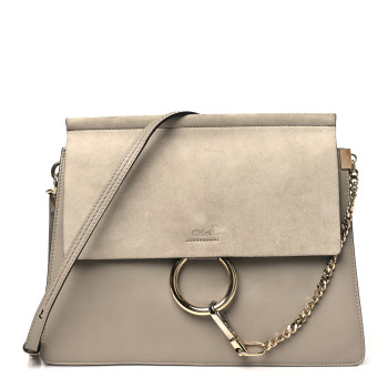 CHLOE Calfskin Suede Medium Faye Shoulder Bag Motty Grey