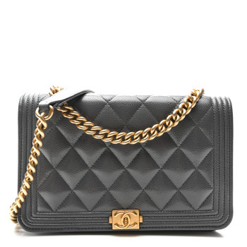 CHANEL Caviar Quilted Boy Wallet On Chain WOC Grey