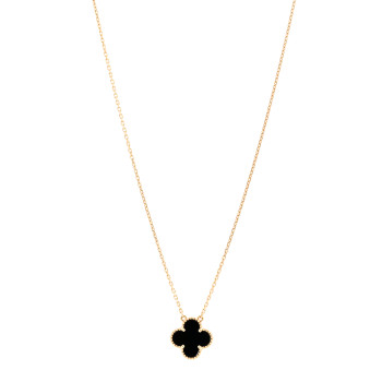 VAN CLEEF & ARPELS 18K Yellow Gold Black Onyx Vintage Alhambra Pendant Necklace