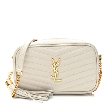 SAINT LAURENT Grain De Poudre Matelasse Monogram Mini Lou Camera Bag Crema Soft