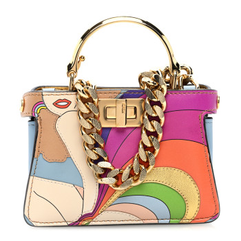 FENDI Nappa Rainbow Inlay Nano Peekaboo Maxi Handle Satchel Azzurro Baby Multicolor