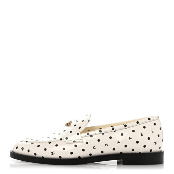 CHANEL Printed Calfskin CC Dots Moccasin Loafers 36 Ivory Black