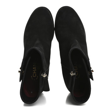 CHANEL Suede Calfskin CC Turnlock Short Boots 39.5 Black