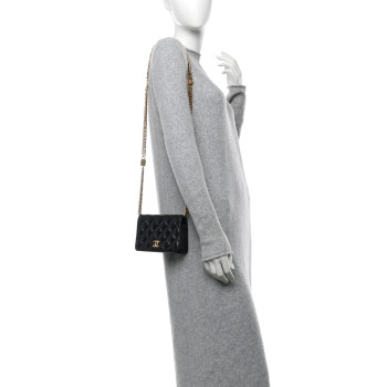 CHANEL Lambskin Quilted Enamel Logo Chain WOC Black