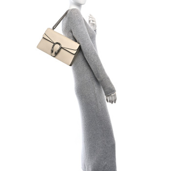 GUCCI Textured Calfskin Crystal Small Dionysus Shoulder Bag Mystic White