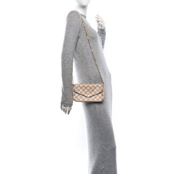 LOUIS VUITTON Damier Azur Pochette Felicie Chain Wallet Rose Ballerine