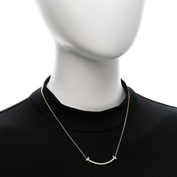 TIFFANY 18K Yellow Gold Diamond Medium T Smile Pendant Necklace