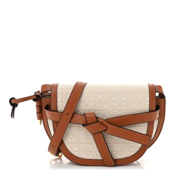 LOEWE Calfskin Canvas Anagram Mini Gate Dual Bag Ecru Tan