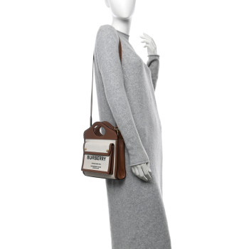 BURBERRY Canvas Smooth Calfskin Two Tone Mini Pocket Bag Natural Malt Brown