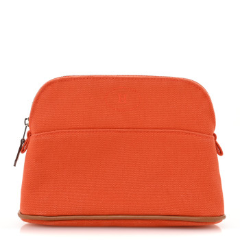 HERMES Cotton Canvas Mini Bolide Travel Cosmetic Pouch Feu