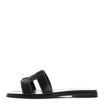HERMES Box Calfskin Oran Sandals 36.5 Black