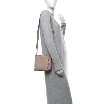 VALENTINO GARAVANI Pebbled Calfskin Mini Rockstud Flip-Lock Messenger Bag Poudre