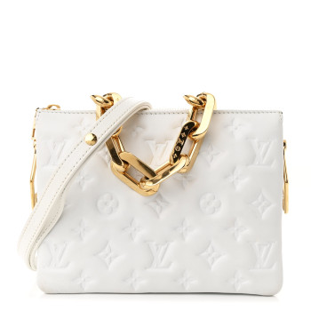 LOUIS VUITTON Lambskin Embossed Monogram Coussin BB White