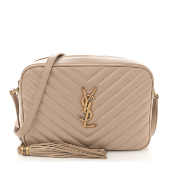 SAINT LAURENT Calfskin Matelasse Monogram Lou Camera Bag Dark Beige