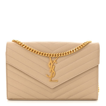 SAINT LAURENT Grain De Poudre Matelasse Chevron Monogram Chain Wallet Nude Powder