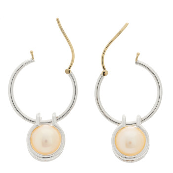 TIFFANY Sterling Silver Cultured Pearl HardWear Hoop Earrings